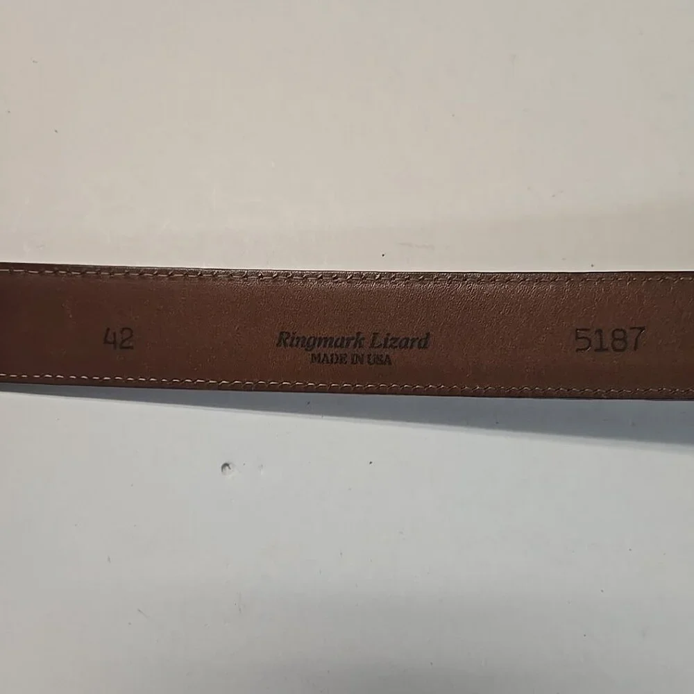 TORINO Elite Ringmark Lizard Brown Leather Belt Gold Tone Brass Buckle Size 42